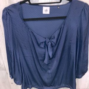CAbi 3/4 sleeve navy blouse with tie front